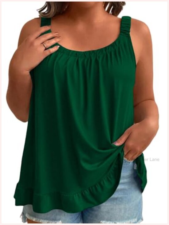 Tops - Plus Size Scoop Neck Pleated Front Tank Top Sleeveless Cami